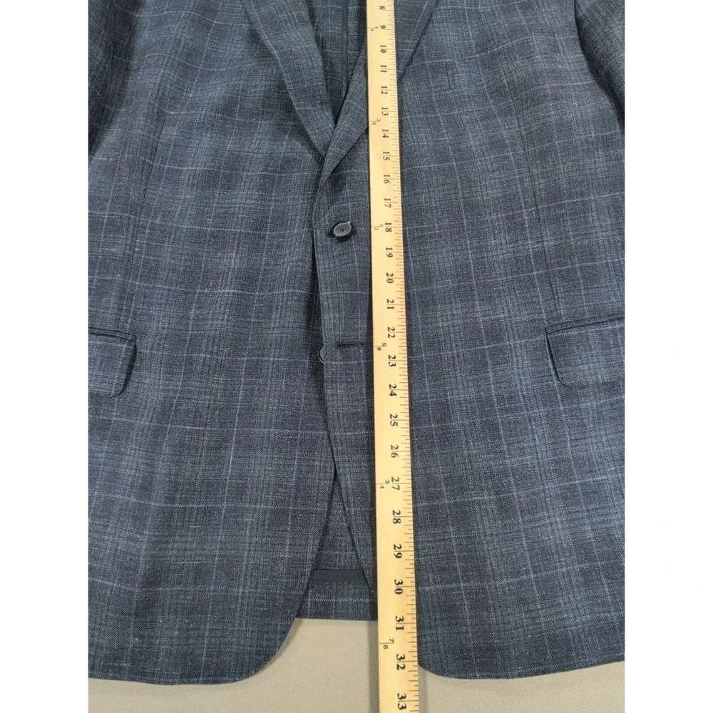 Joseph Abboud Heritage Sport Coat Mens 54R Navy Windowpane Wool Silk Linen